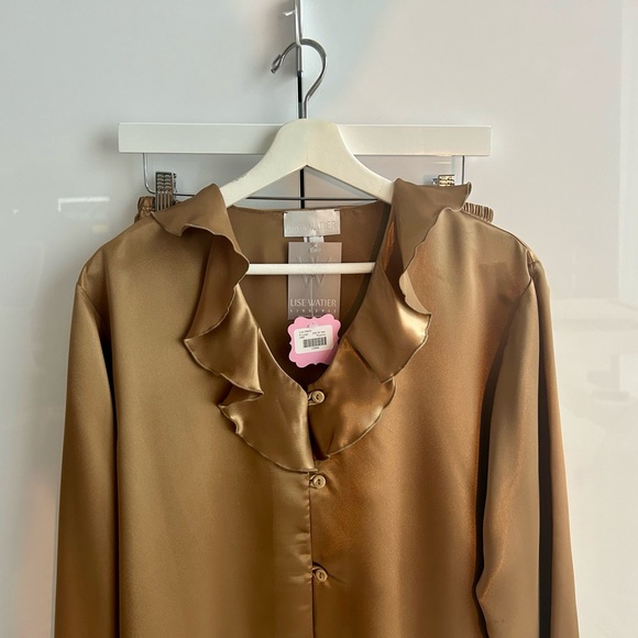 LISE WATIER Lingerie Satin Silky Pajama Set Extra Large Beige Gold Sleepwear - Picture 9 of 17